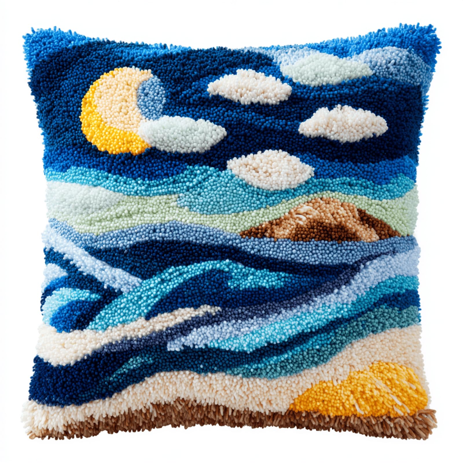 Taxpy Christmas Latch Hook Cushion Kit,Ocean View,17x17in DIY Pillow Cover Craft Kit with Pre-Printed Canvas and Yarn,Fun Handmade Gift for Adults,Beginners & Holiday Home Decor