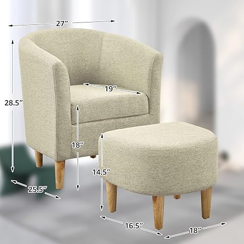 Miniatura 2 de Juego de 2 sillas decorativas modernas de mediados de siglo con sillón otomano cómodo, reposapiés, cómodas sillas de sala de estar, sofá tapizado