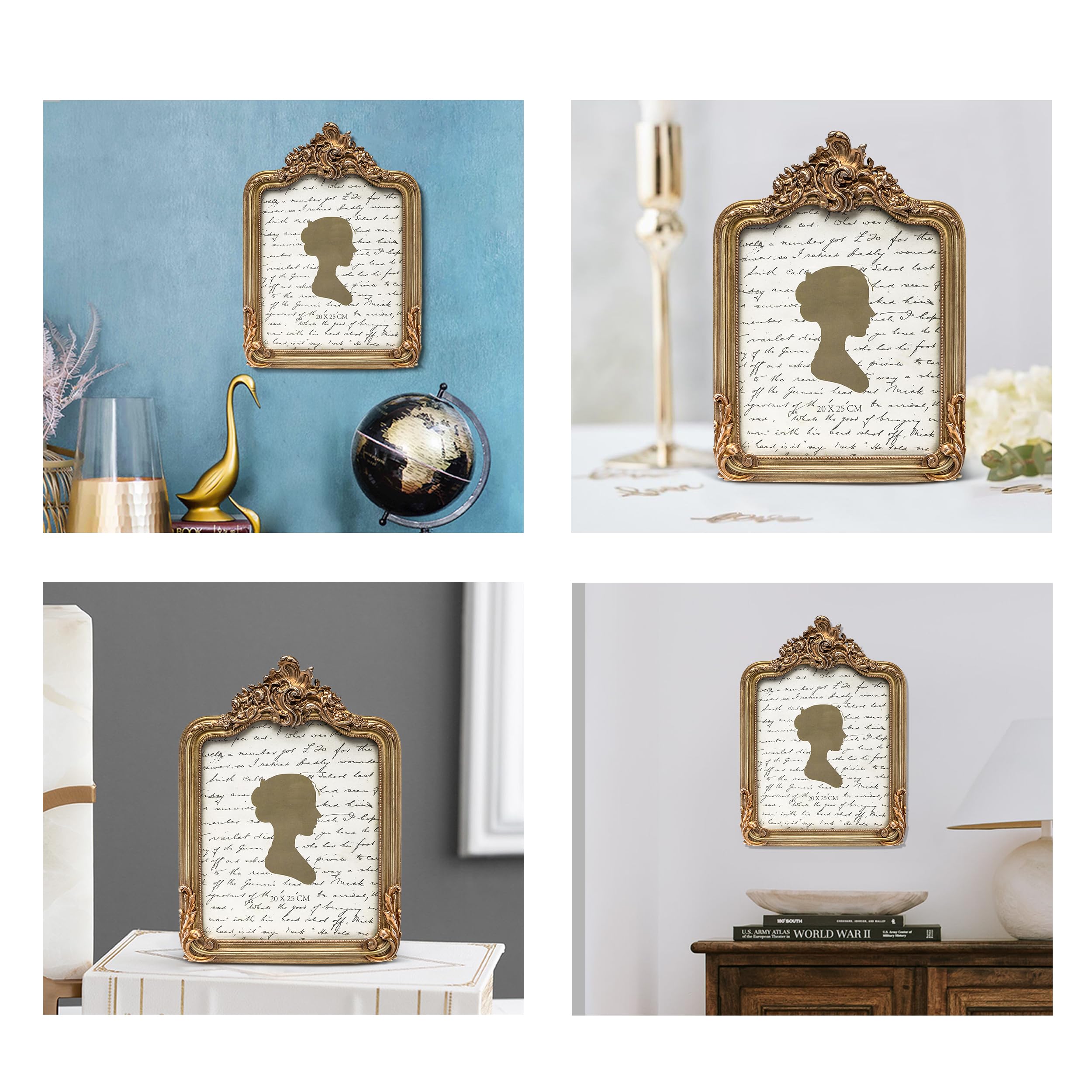 AELS Ramka na zdjęcia w stylu vintage, elegancka antyczna ramka na zdjęcia ze szklanym przodem, ekspozycja na zdjęcia, wisząca na ścianie, pomysły na prezent, złota