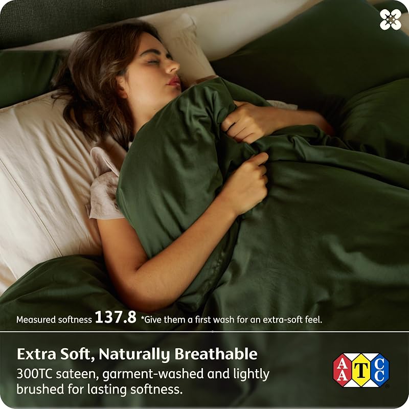Bedsure PureWoven 100% Organic Cotton King Duvet Cover Set, Olive Green image 4