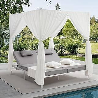 Livsip Double Sun Lounger with Canopy Outdoor Day Bed Sun Bed