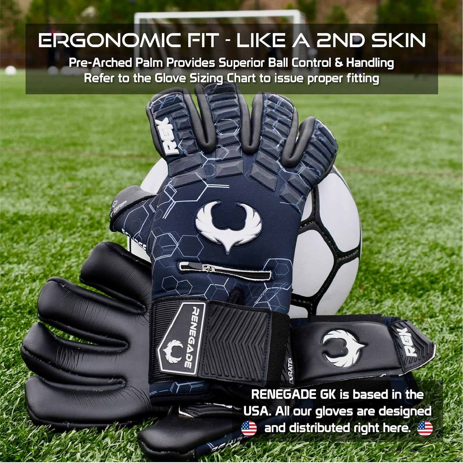 Renegade GK Eclipse Pro Soccer Goalie Gloves (No Fingersaves) - Adult & Youth (Sizes 7-12, Level 5) 4+3MM EXT Contact Grip | Max Grip & Comfort | Goalkeeper Gloves for Elite Play | Based in USA