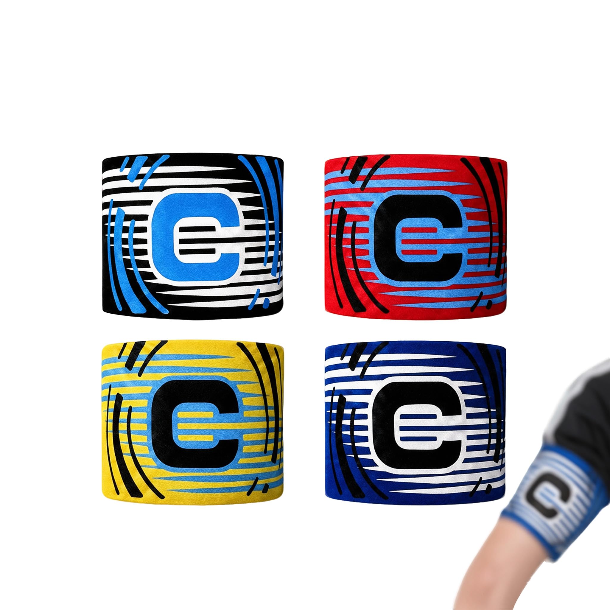 4 Pack Captains Armbands, Adjustable Elastic Football Bands for Kids Youths