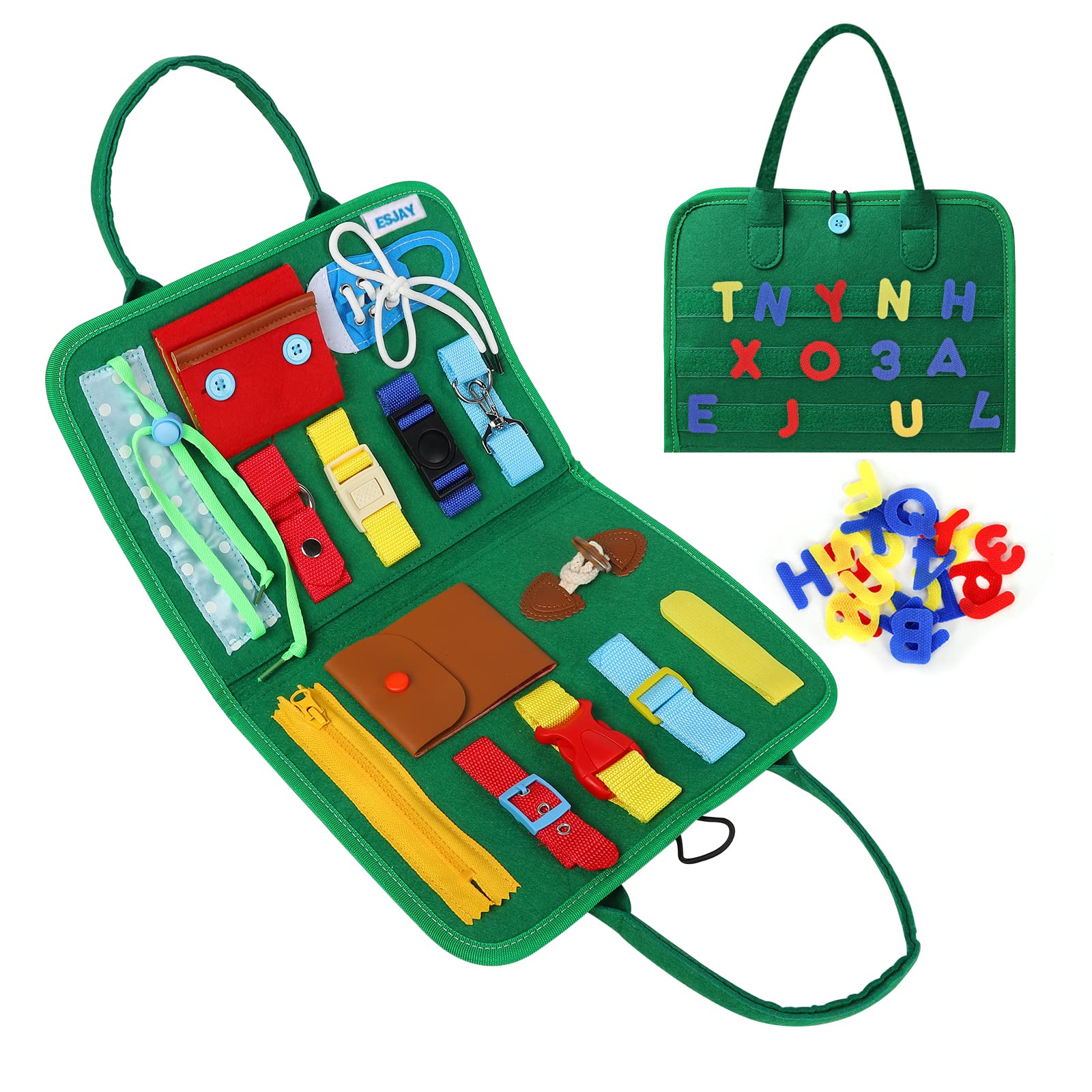 Esjay Toddler Busy Board Montessori Toys for Boys, Sensory Book Educational Activities for Learning Fine Motor Skills, Birthday Gifts for Boys Toddlers, Travel Toys for Airplane Car, Blue Dinosaur — view 13