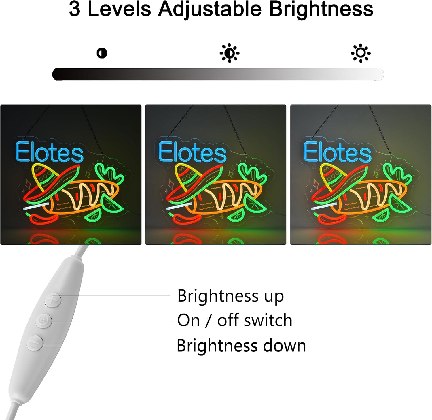 Elotes Neon Sign, Neon Lights Hanging Wall Art Decoration for Business Restaurant Store Shop Market Food Truck Home Decor, USB Powered Ultra Bright Dimmable,15.75×12.2inches