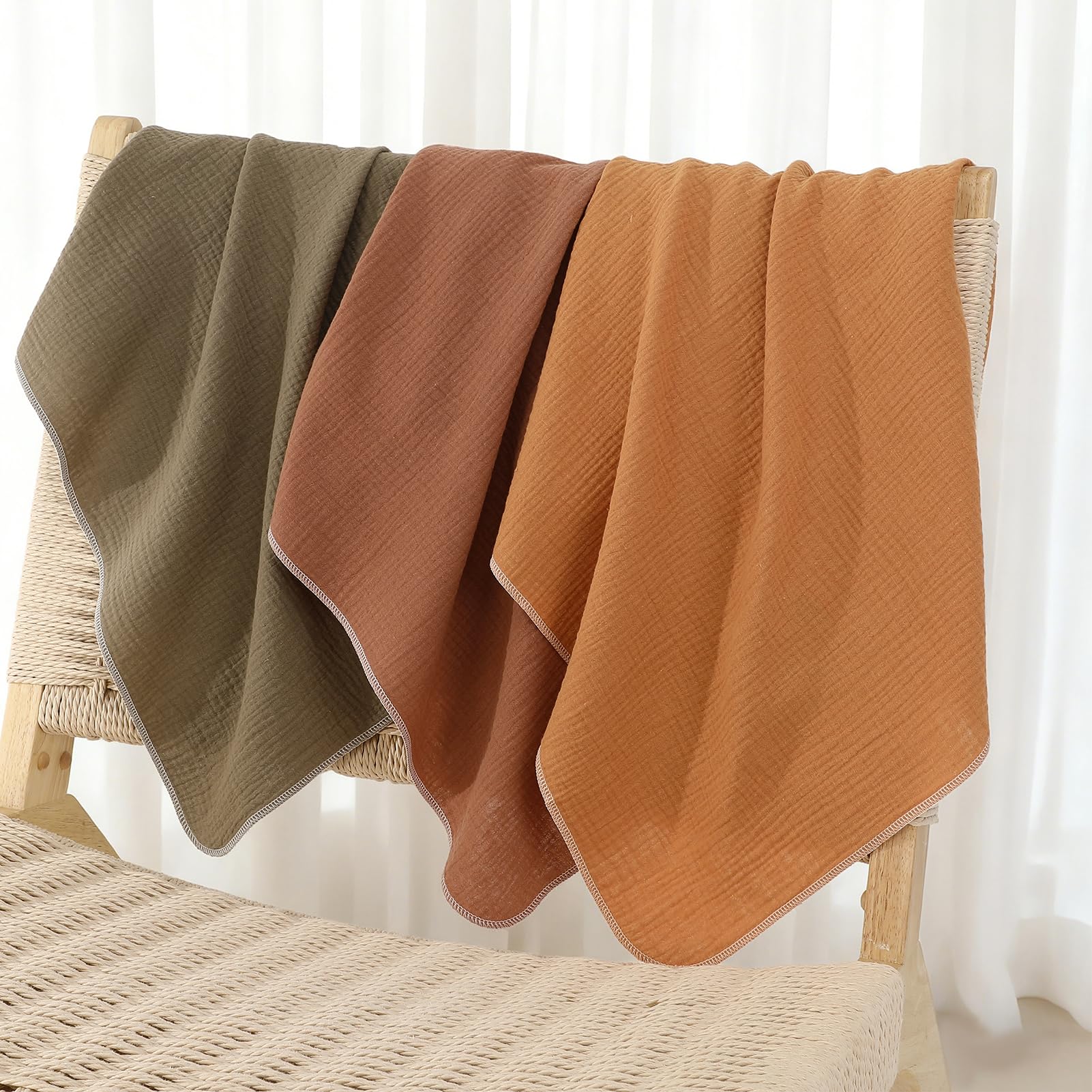 GSrenyu 3 Pack Muslin Cloths For Baby 60x60cm 100% Cotton Baby Muslin Squares Burp Cloths For Newborn Bibs Face Wash - Image 3