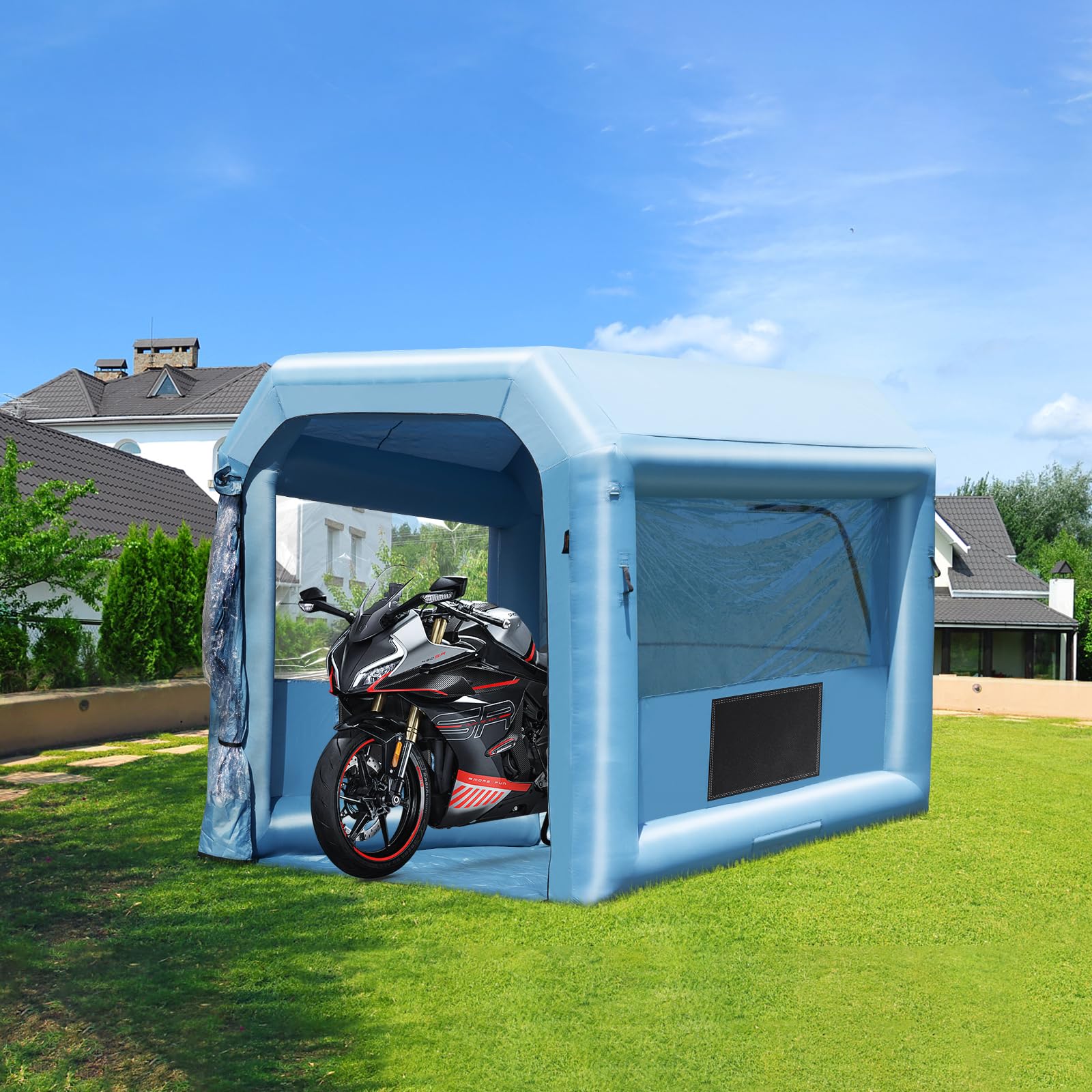 VEVOR Cabine de Peinture Gonflable 3x2,5x2,5 m, Tente Peinture Gonflable Automobile avec Souffleur Puissant de 550 W et Système de Filtration, Station de Travail pour Pose de Peinture Atelier Garage