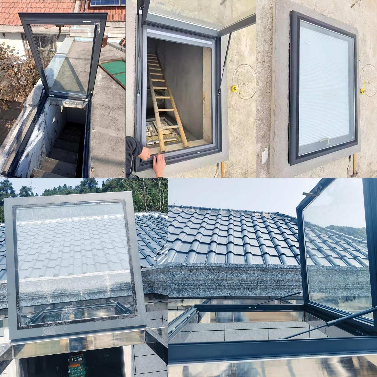 Fenêtre d'éclairage de ventilation en alliage d'aluminium, trappe d'entretien du cadre de toit extérieur, couverture de lucarne de toit de maison avec verre, couvercle de trappe de fenêtre de sous-sol