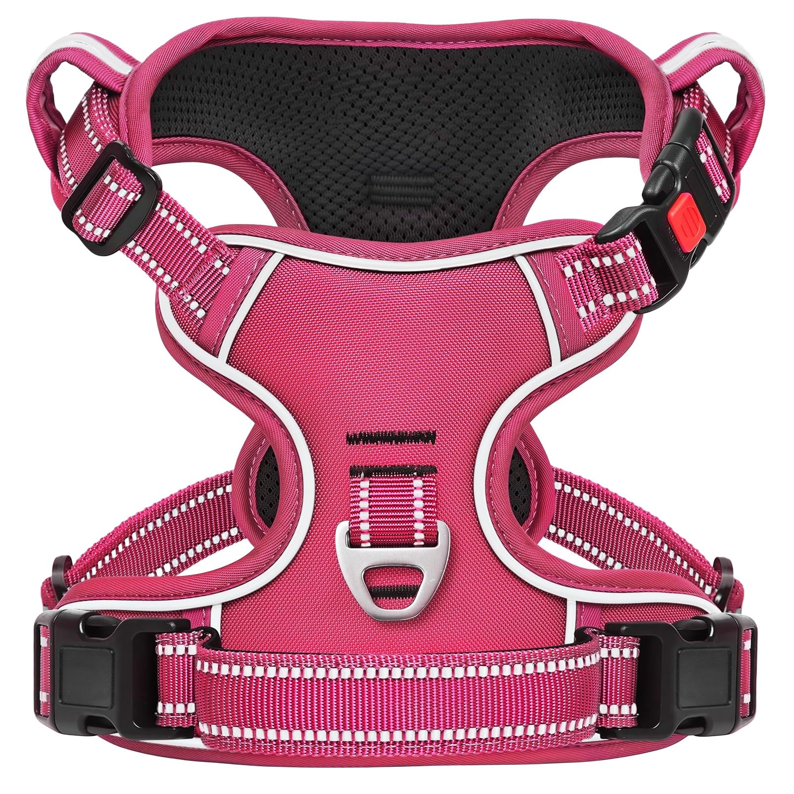 HEELE Hundegeschirr, Brustgeschirre für Hunde, Laufgeschirre Hund mit abschließbarem Schnappverschluss, einstellbare reflektierende Hundegeschirre, Offen am Hals, Fuchsia Passende Zierleiste, S