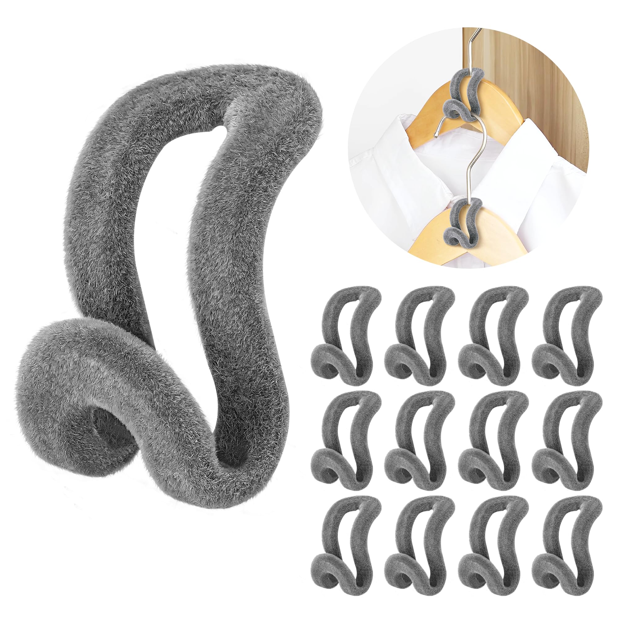 Mlici Velvet Clothes Hanger Connector Hooks, 60 Pcs Heavy Duty Space Saving Clothes Hanger Connector Hooks for Closet, Grey