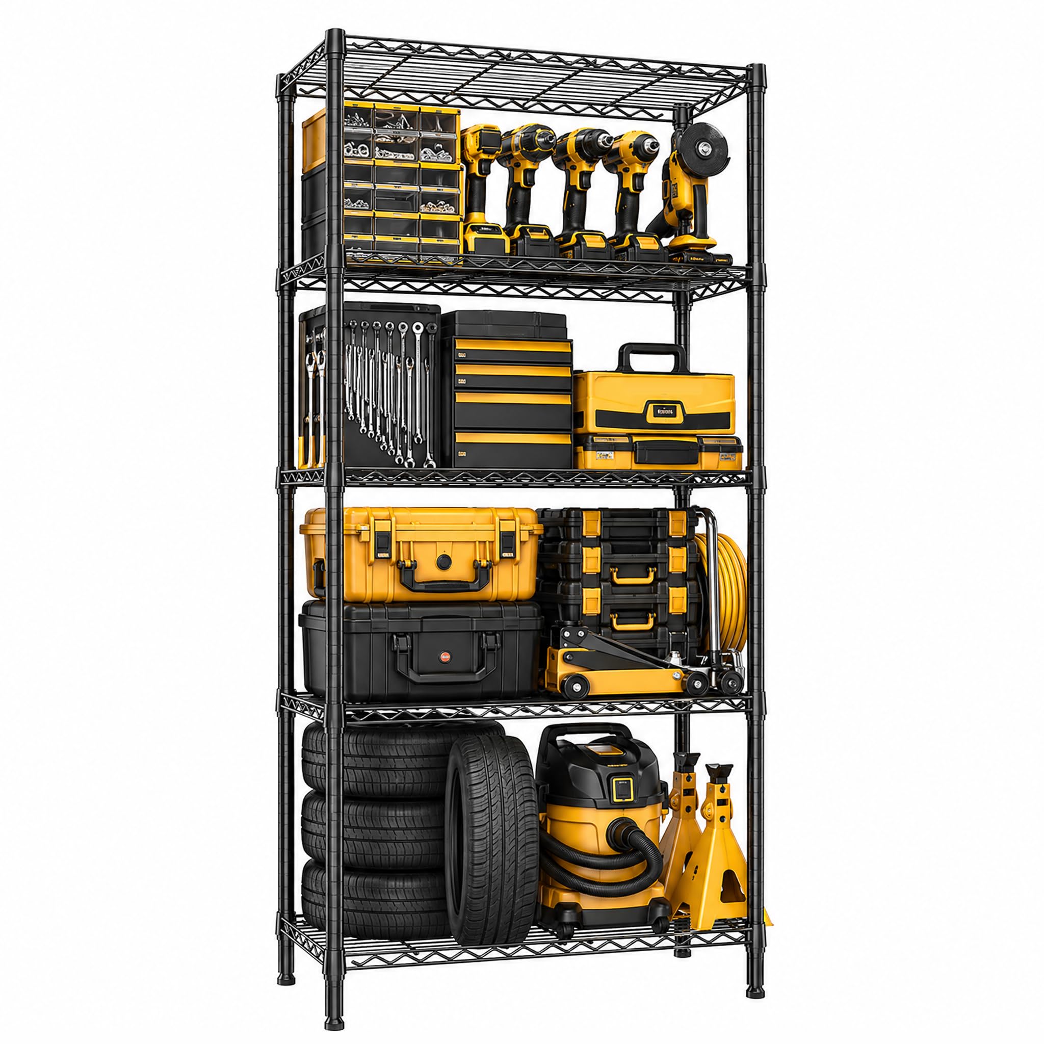 M MZG 5-Shelf Storage Unit With Height Adjustable Shelves and Levelling Feet for Garage Bedroom Living Room Kitchen Pantry 567.5 kg Max 40 x 85 x 173.9 cm Black — image 1