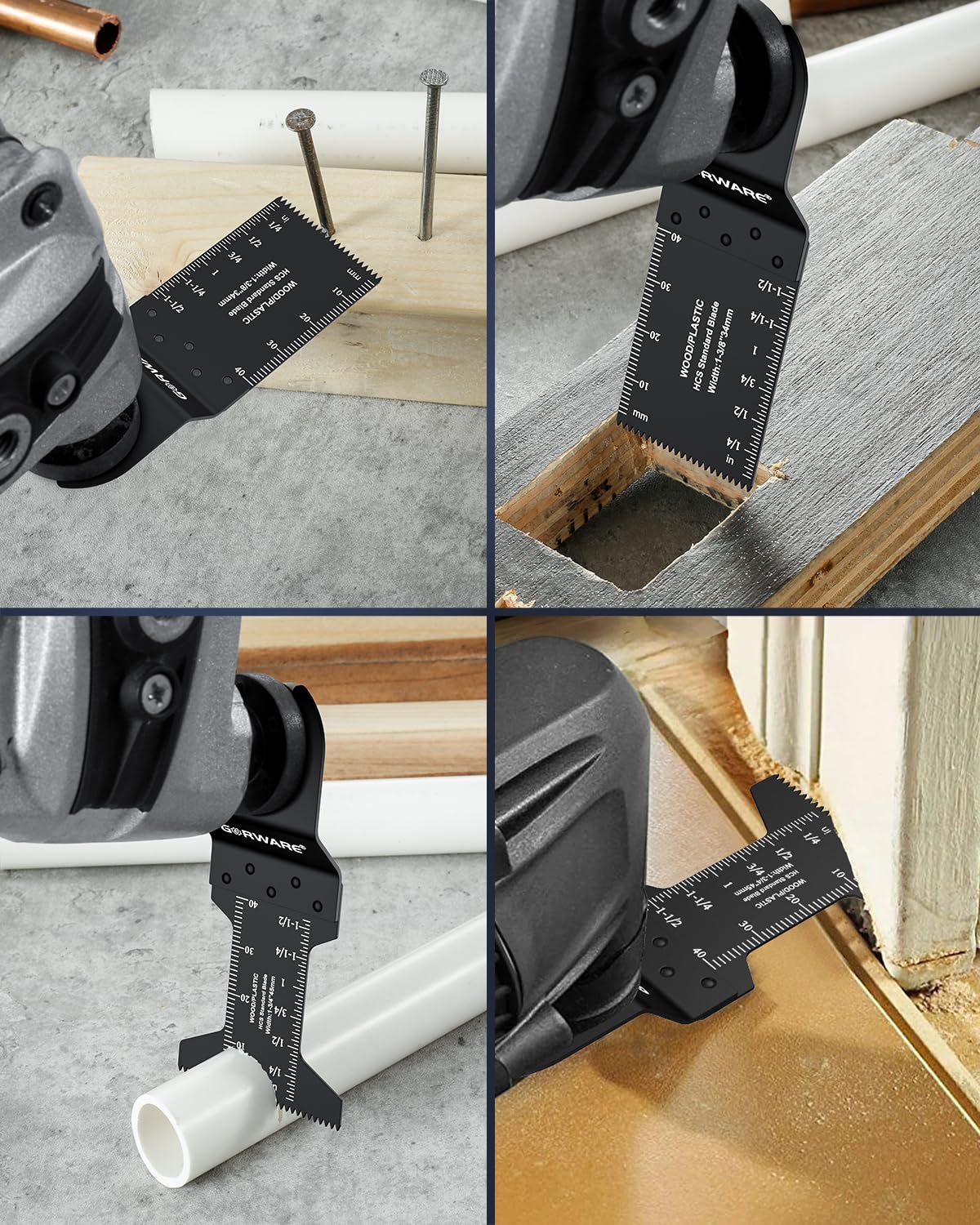 GORWARE 100 hojas de sierra oscilantes universales de madera y plástico, cuchillas multiherramienta de liberación rápida compatibles con Milwaukee, Dewalt, Makita, Rockwell, Ryobi, Craftsman