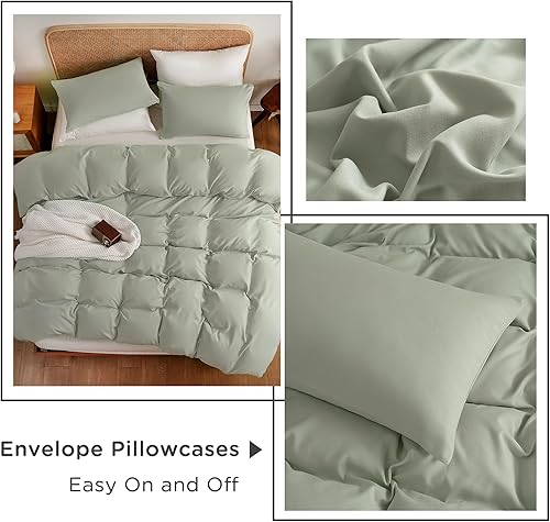 Miniatura 6 de ATsense Funda de edredón tamaño Queen, 100% microfibra lavada súper suave, 3 piezas, color verde salvia, juego de ropa de cama con cierre de