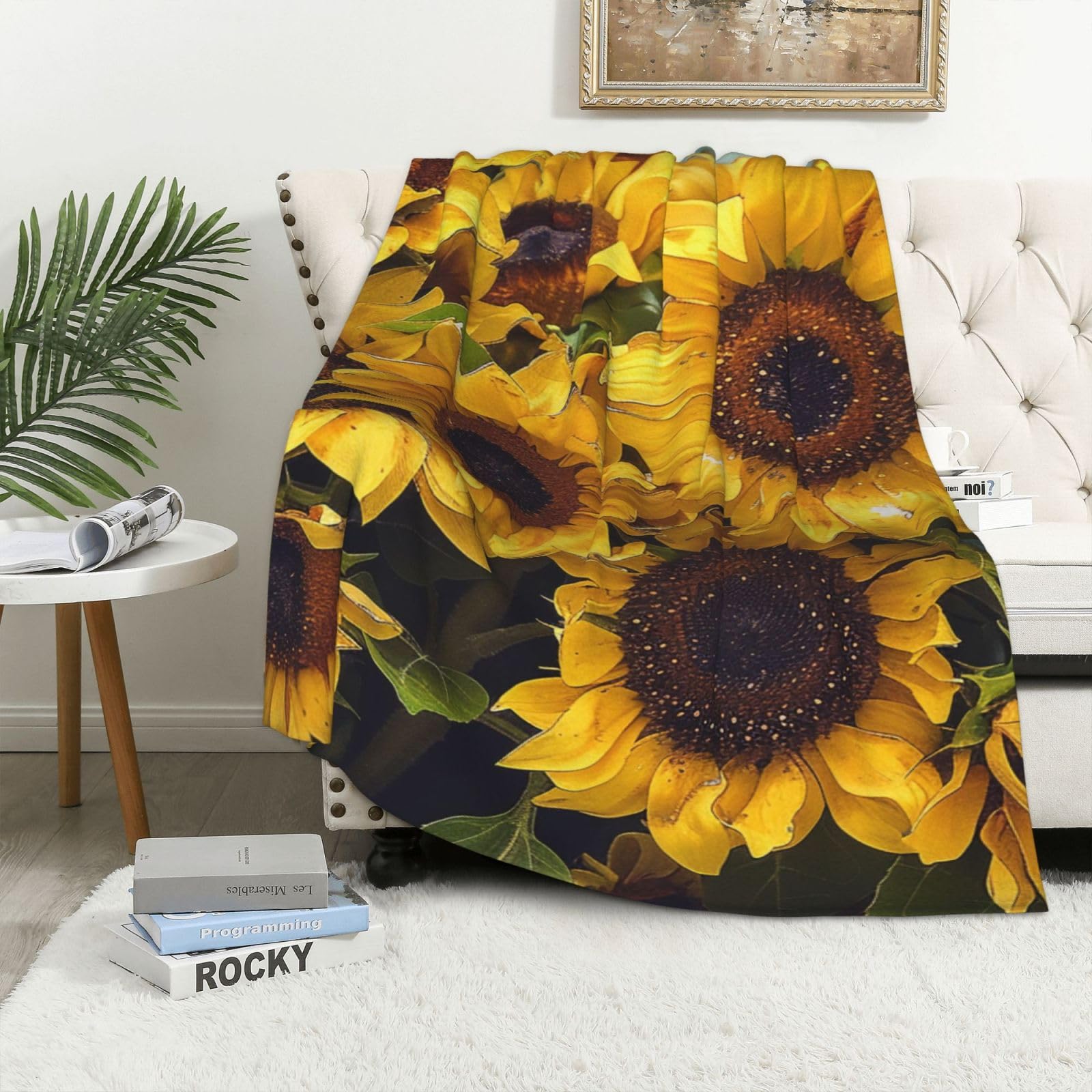 Couverture tournesol flanelle 320g plaid lit canape 101x152 cm