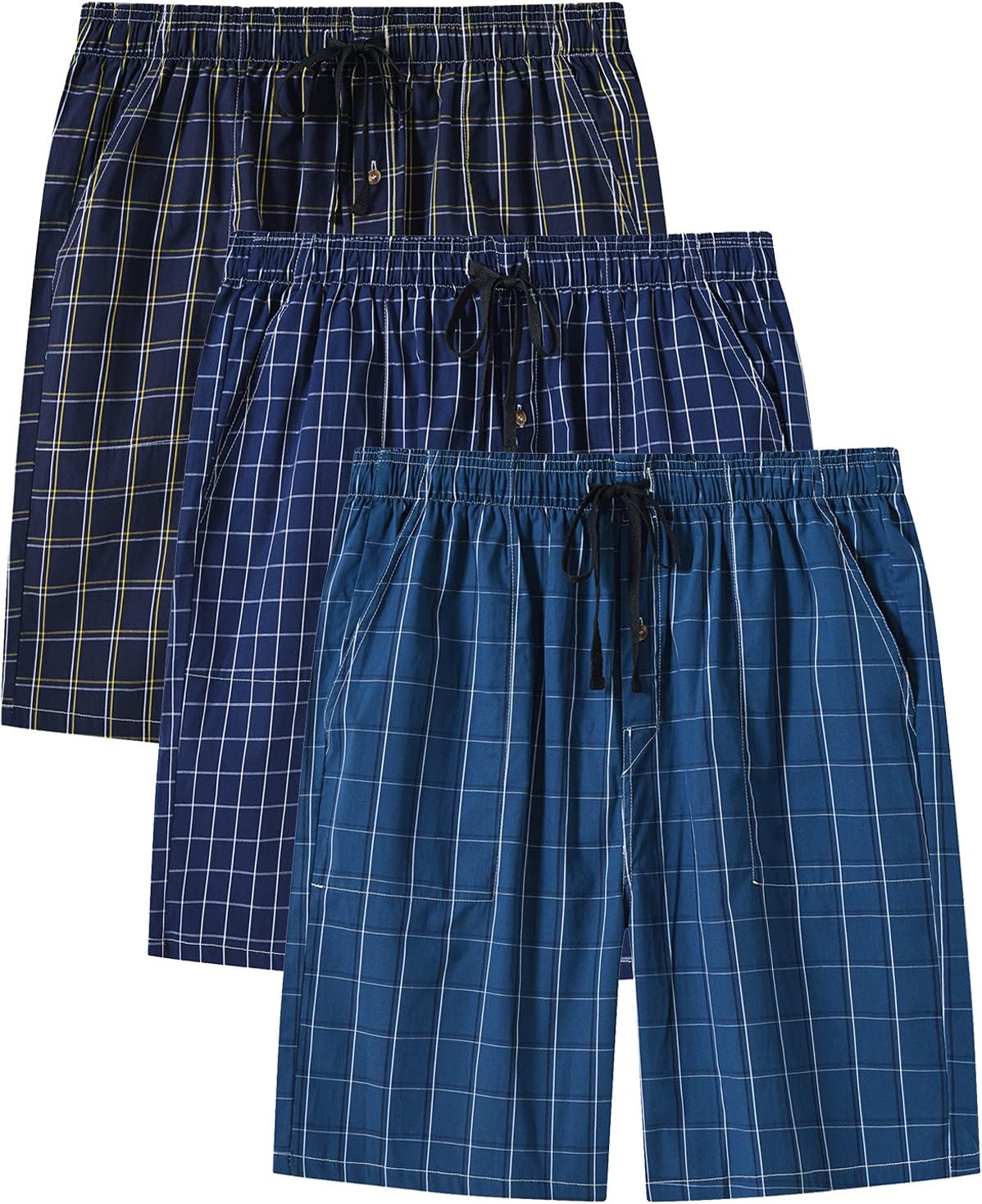 MoFizMen's Cotton Pyjama Lounge Shorts Checked Button Fly Pyjama Bottoms