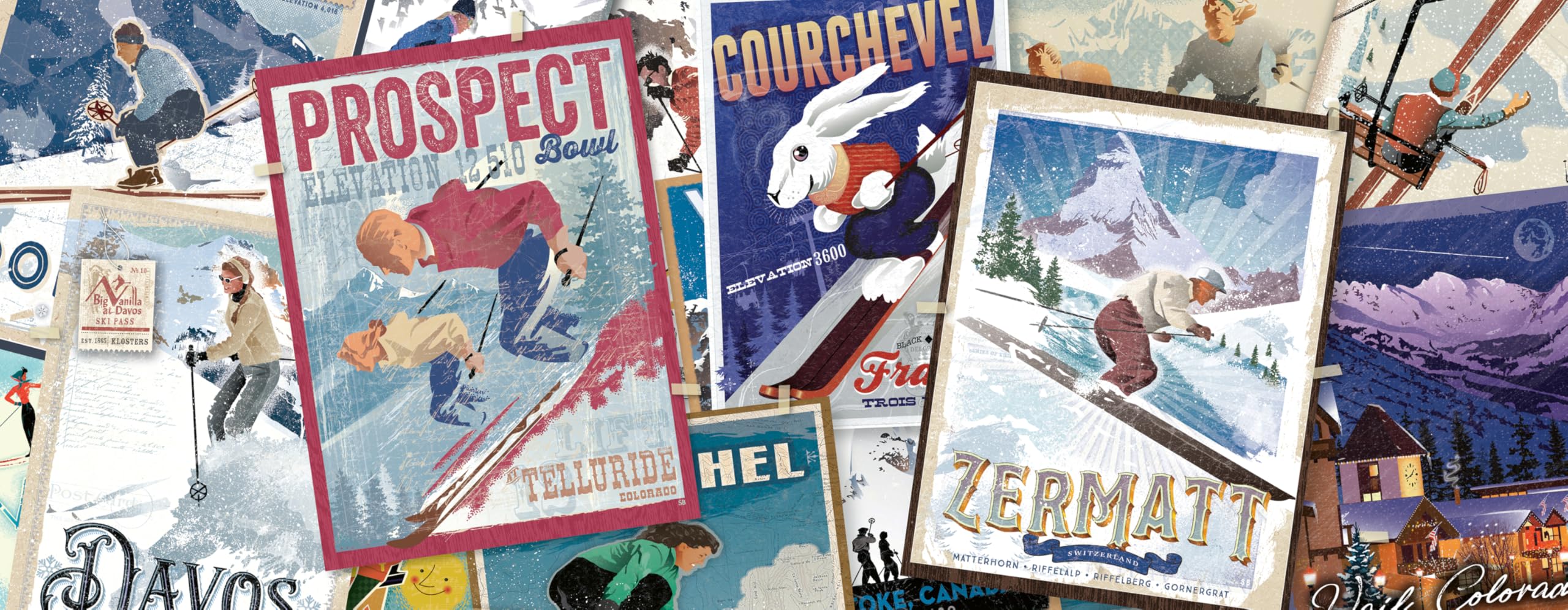 Ravensburger Retro Skiing 1000 Piece Jigsaw Puzzle for Adults – Vintage Ski Poster Panorama Puzzle, Winter Sports & Alpine Travel Artwork, Premium Family Puzzle Gift