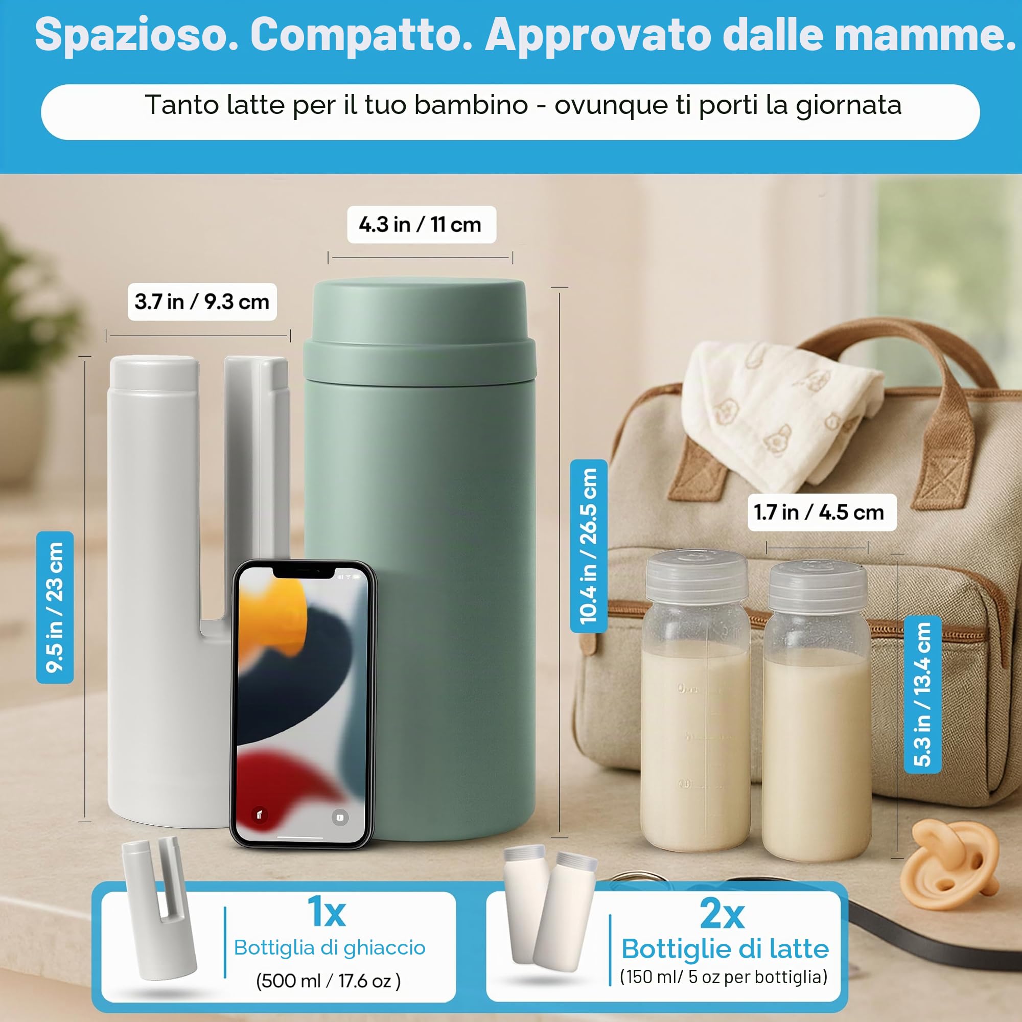 Thermos Latte Neonato Portatile: Raffreddamento per 30 Ore, 2 Contenitori da 150 ml/5 oz per Latte Materno, Thermos per Latte Neonati, Termos Biberon Neonato Realizzato con Materiali BPA Free
