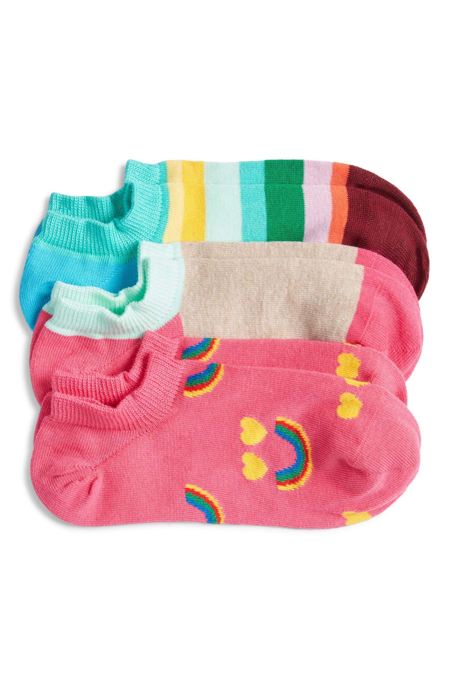 Happy SocksWomen's Assorted Rainbow 3-Pack Liner Socks