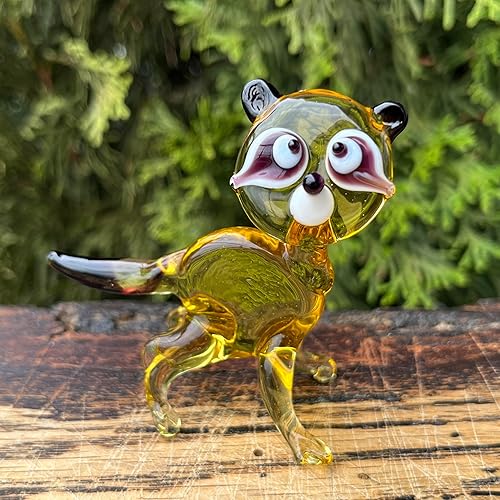 Miniatura 8 de Figura de mapache de cristal amarillo Escultura de mapache de Murano soplado a mano Estatua coleccionable de animales lindos Regalo único