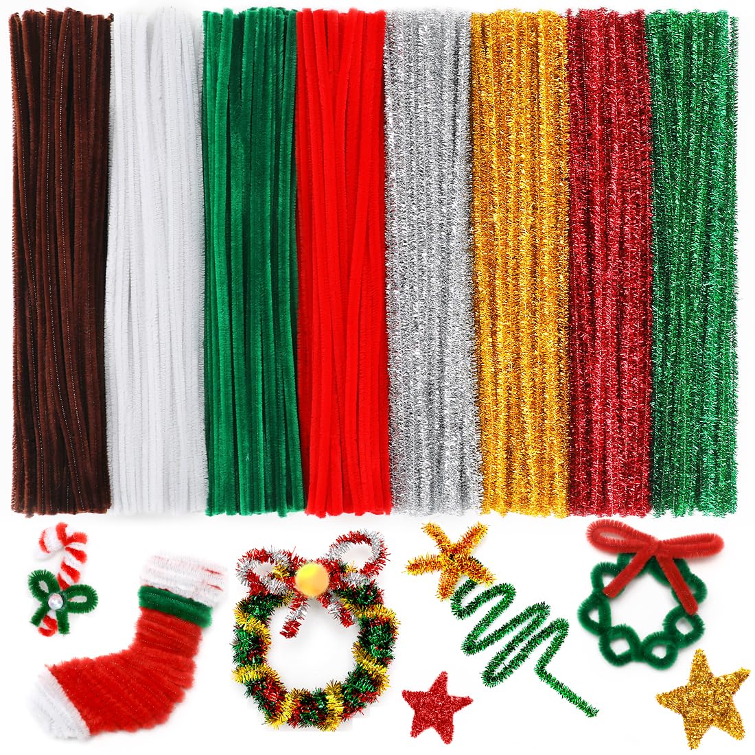 IOOLEEM Christmas Pipe Cleaners, 200pcs in 8 Christmas Colors
