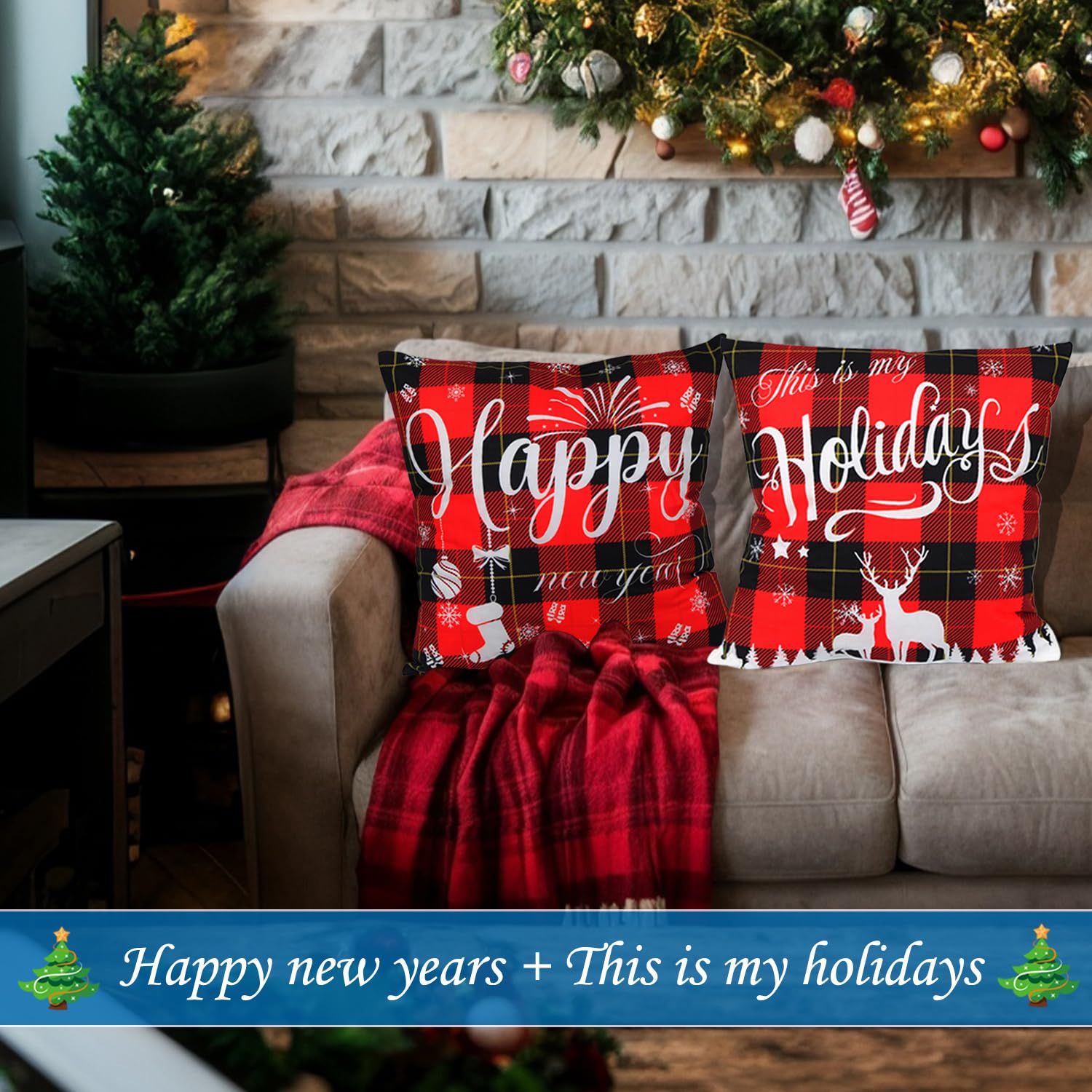 Xyxu Christmas Cushion Covers Set Of 4, Christmas Decorations Indoor Happy Holidays Xmas Pillow Cases Covers - Image 3