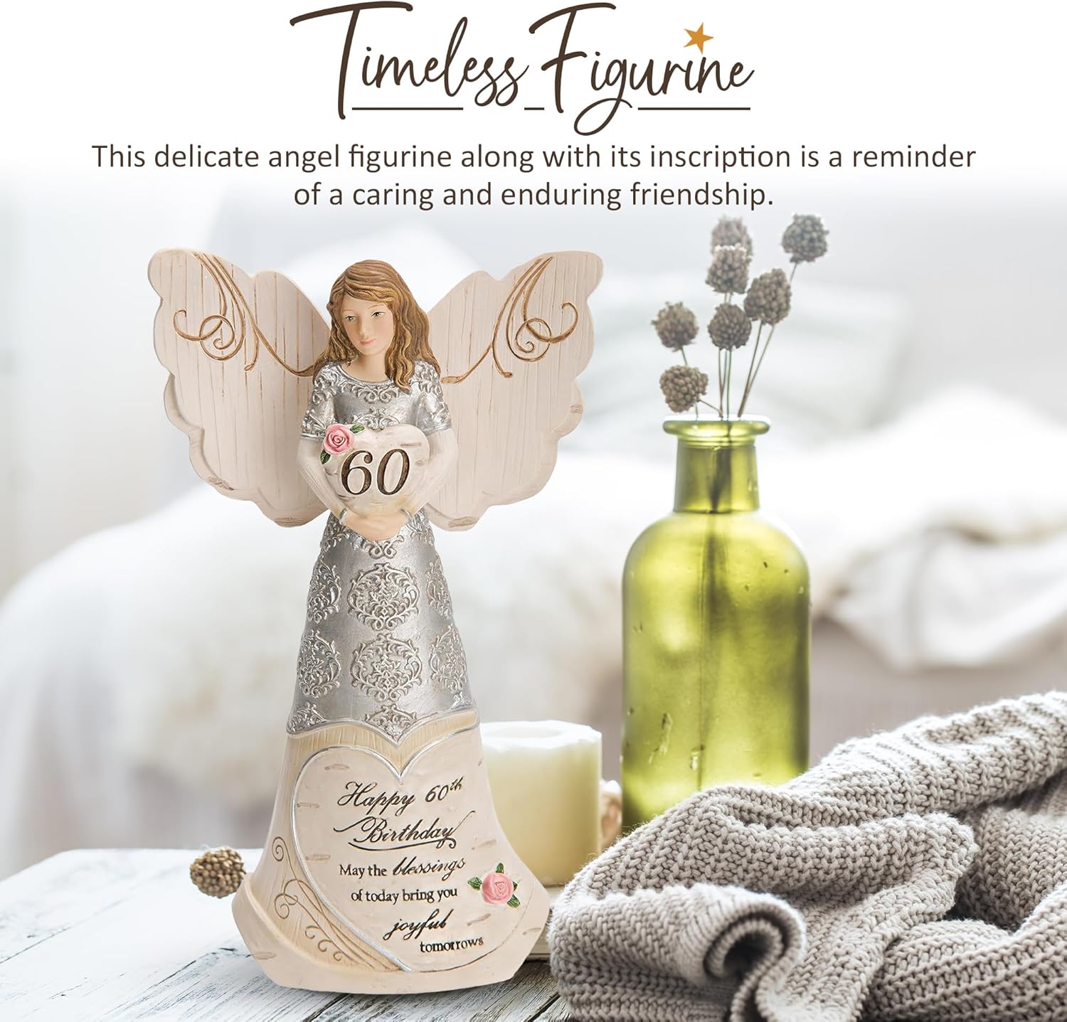 Pavilion Elements Angels Figurine - Guardian Angel Figure Display - Happy 60th Birthday May The Blessings of Today Bring You Joyful Tomorrows Printed Text, Collectibles Angel Figurines, 6" - Image 2