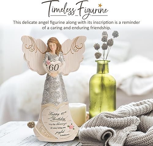 Miniatura 2 de Figura de Ángeles de Pavilion Elements - Figura de Ángel Guardián en Exhibición - Feliz 60 cumpleaños Que las Bendiciones de Hoy Te Traigan Mañanas