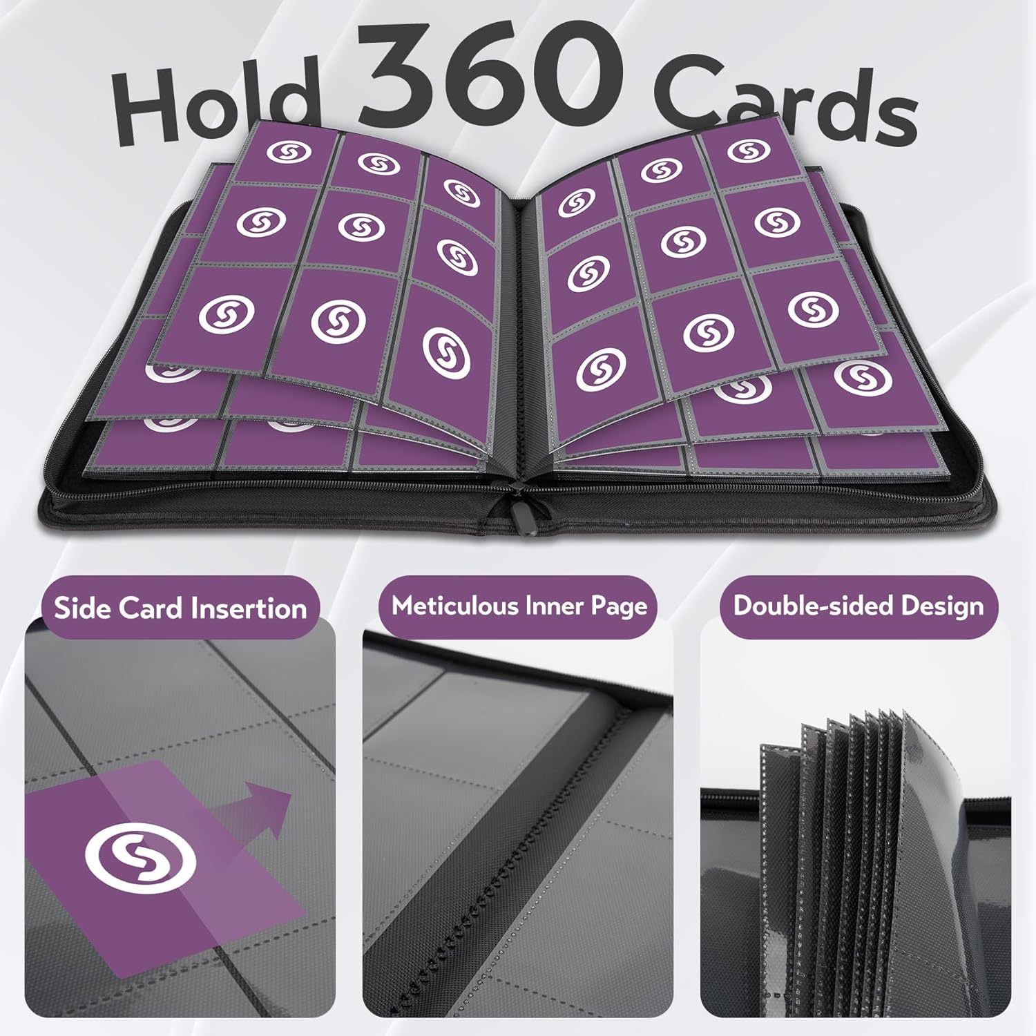 Card Binder 9 Pocket for 360 Cards - Premium Trading Card Binder with Sleeves Protection, Side Loading Card Collection Binder for TCG, MTG, YGO, Collectible Cards (Purple)
