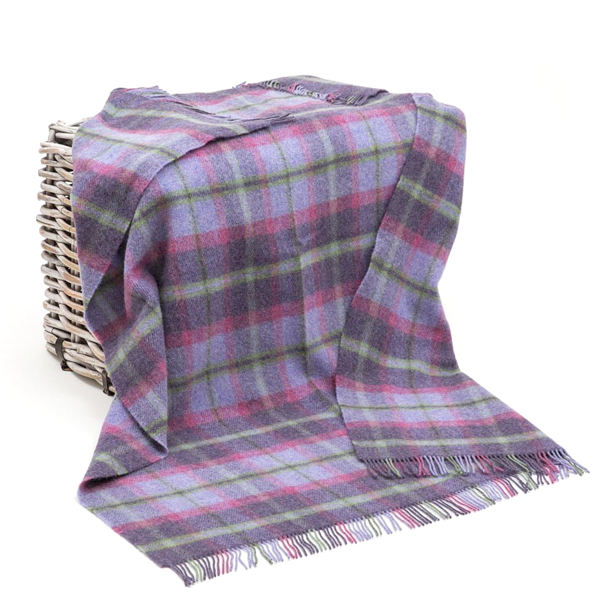 Biddy Murphy Irish 100% Wool Throw & Toss Blanket, Made in Ireland, Heirloom Quality, 54" x 72", Purple/Pink/Green Plaid Tartan