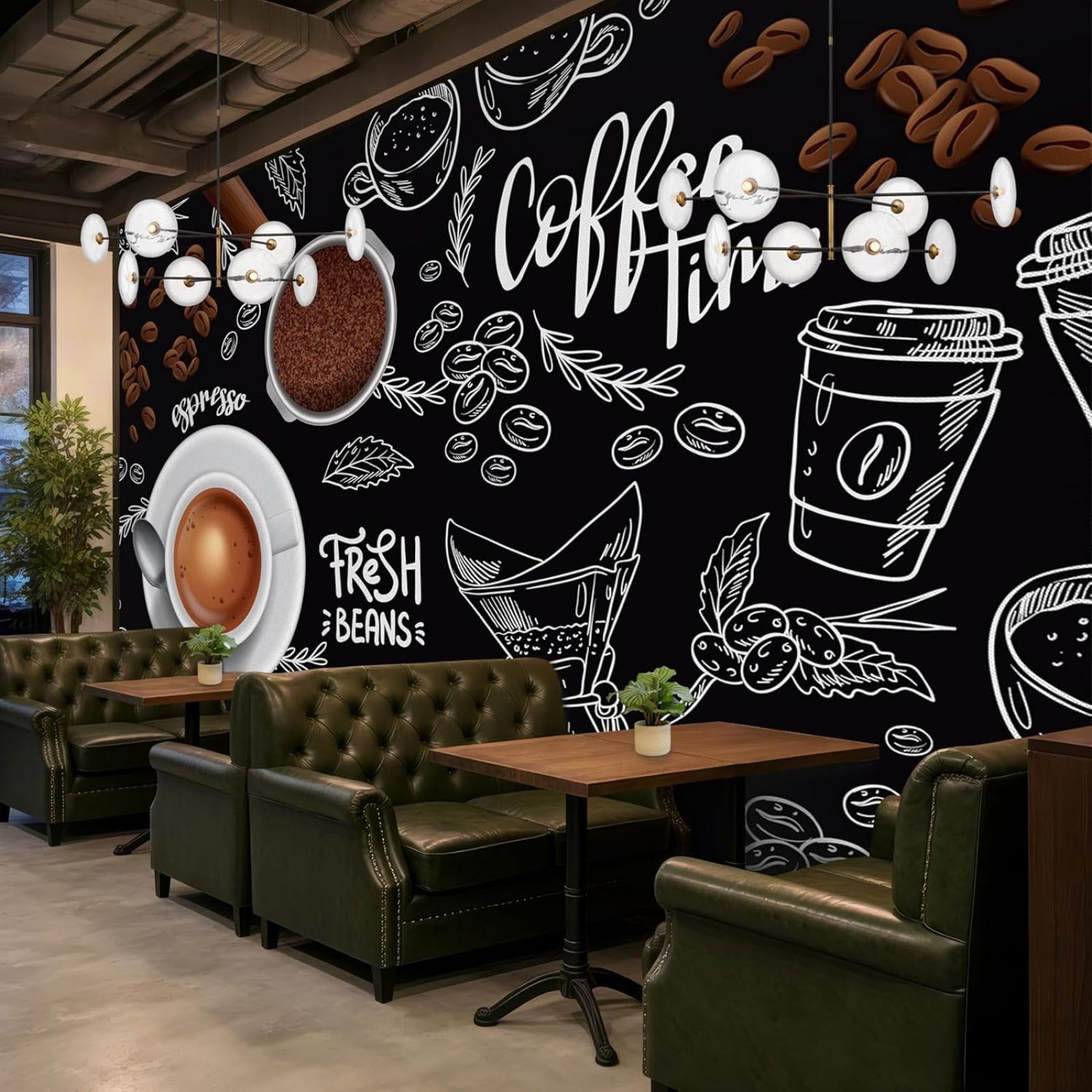 Papier peint mural café noir intissé grand format 300x210 pour décoration salon