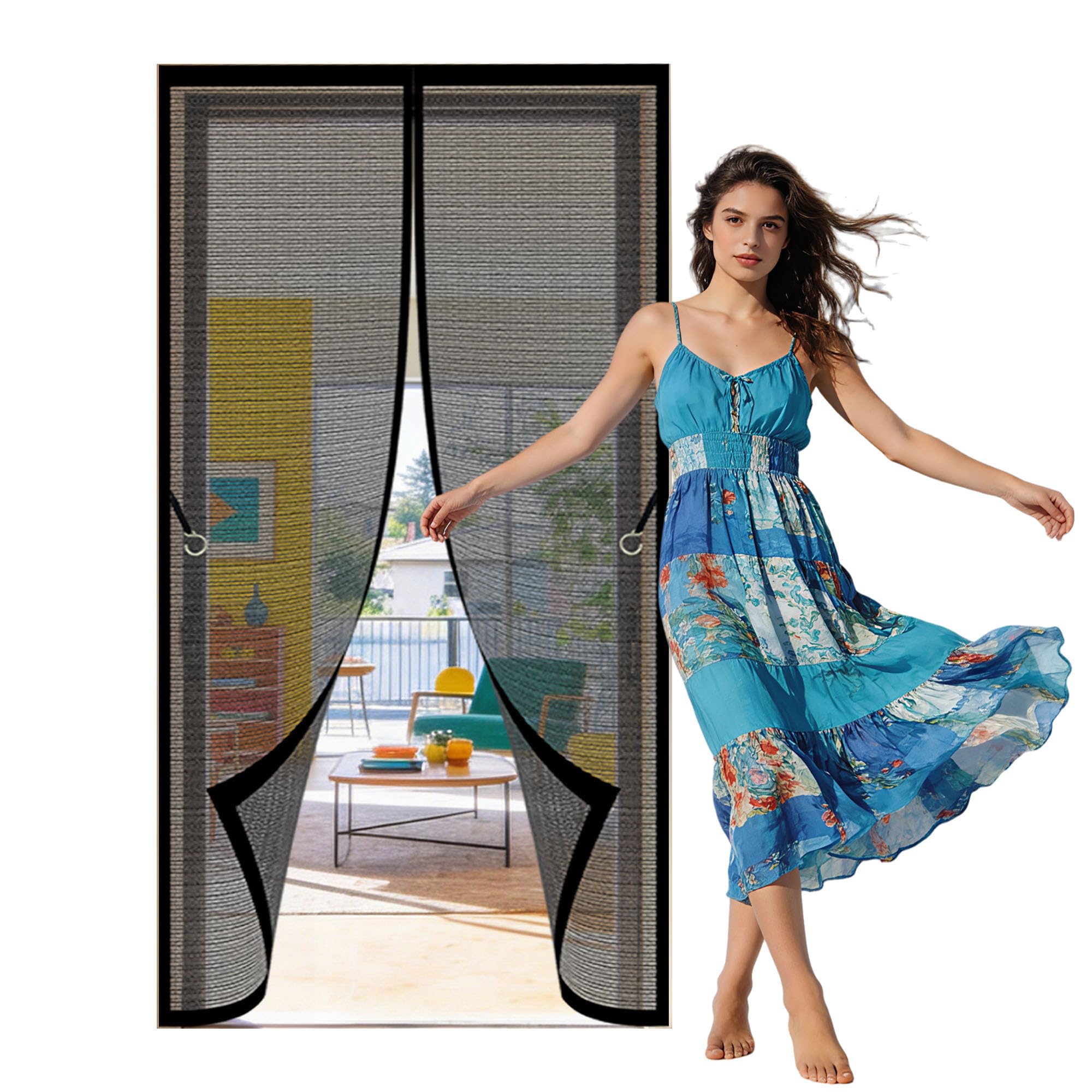 Magnetic Fly Insect Screen Door 134 x 274 cm Self Sealing, Hands Free Heavy Duty Mesh Bug Curtain Keeps Bugs Out Suitable for Patio Room Balcony Bedroom, Black