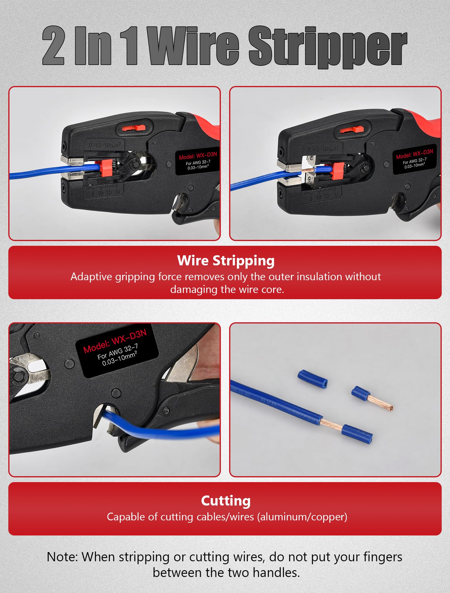 Pinza Spelafili Automatica 2 in 1 Spellacavi Elettrici con Ganasce Autoregolanti 0,03-10mm²
