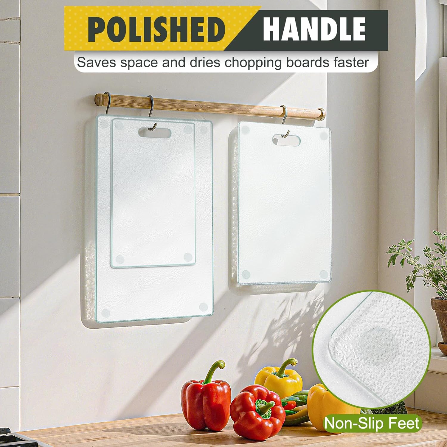 Tempered Glass Cutting Board for Kitchen Counter, 3PCS Frosted Glass Cutting Board with Handle, Non-Toxic, Dishwasher-Safe, Scratch Resistant, Easy to Clean (15"x10"&12"x8"&9"x6" 3pcs)