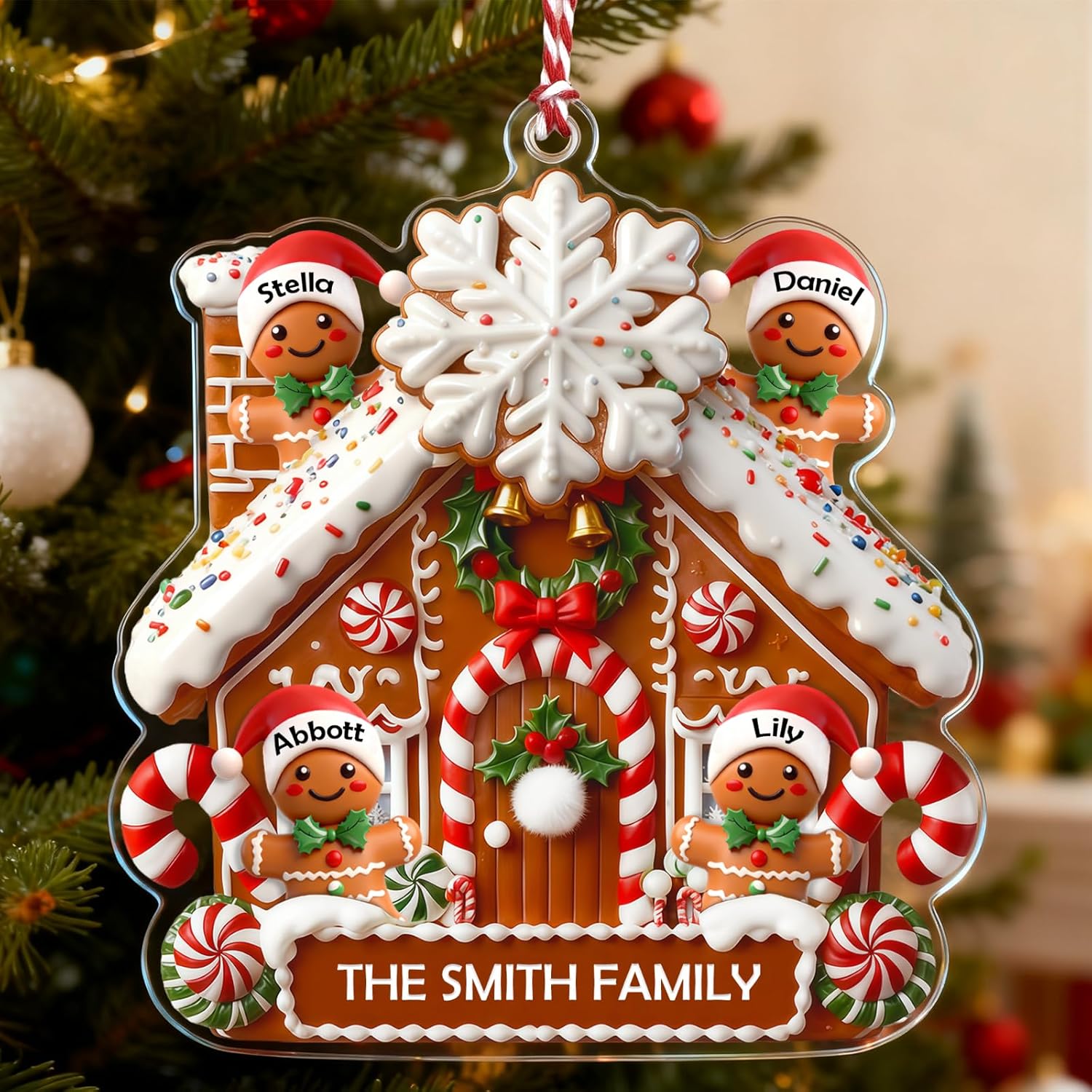 XRLSG Personalized Christmas Ornaments Custom Acrylic Family Christmas Tree Ornament with Name for 2-10 Members Home Decor