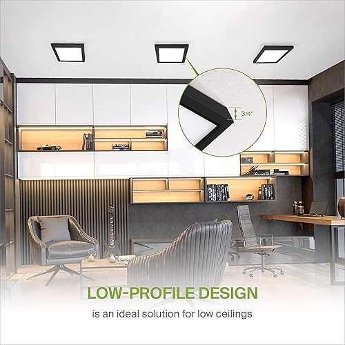 Miniatura 4 de ASD Paquete de 12 luces LED cuadradas de techo empotradas de 5 pulgadas, regulables, 10 W, 683 lúmenes, cerca del techo, luces negras ajustables de