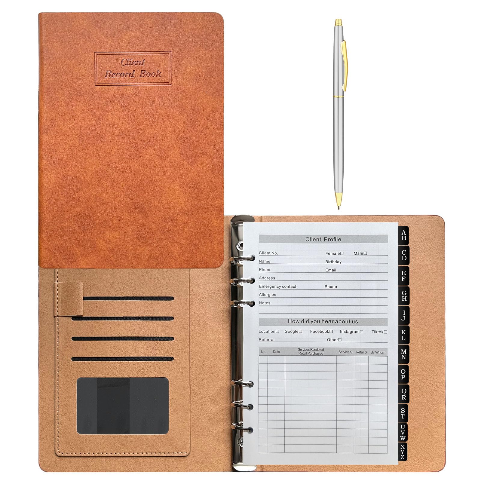 Client Record Book,Hair Stylist Client Profile Book-Binder and Client Record Replacement Pages with Alphabetical Tabs for Salons, Hair Stylist, Nail,