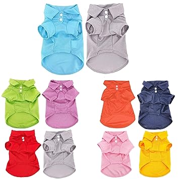 Pack of 2 Colors Dog Polo Shirt Cute Puppy Cat T-Shirt Solid Clothes Apparel for Small Pet (S: Length - 12