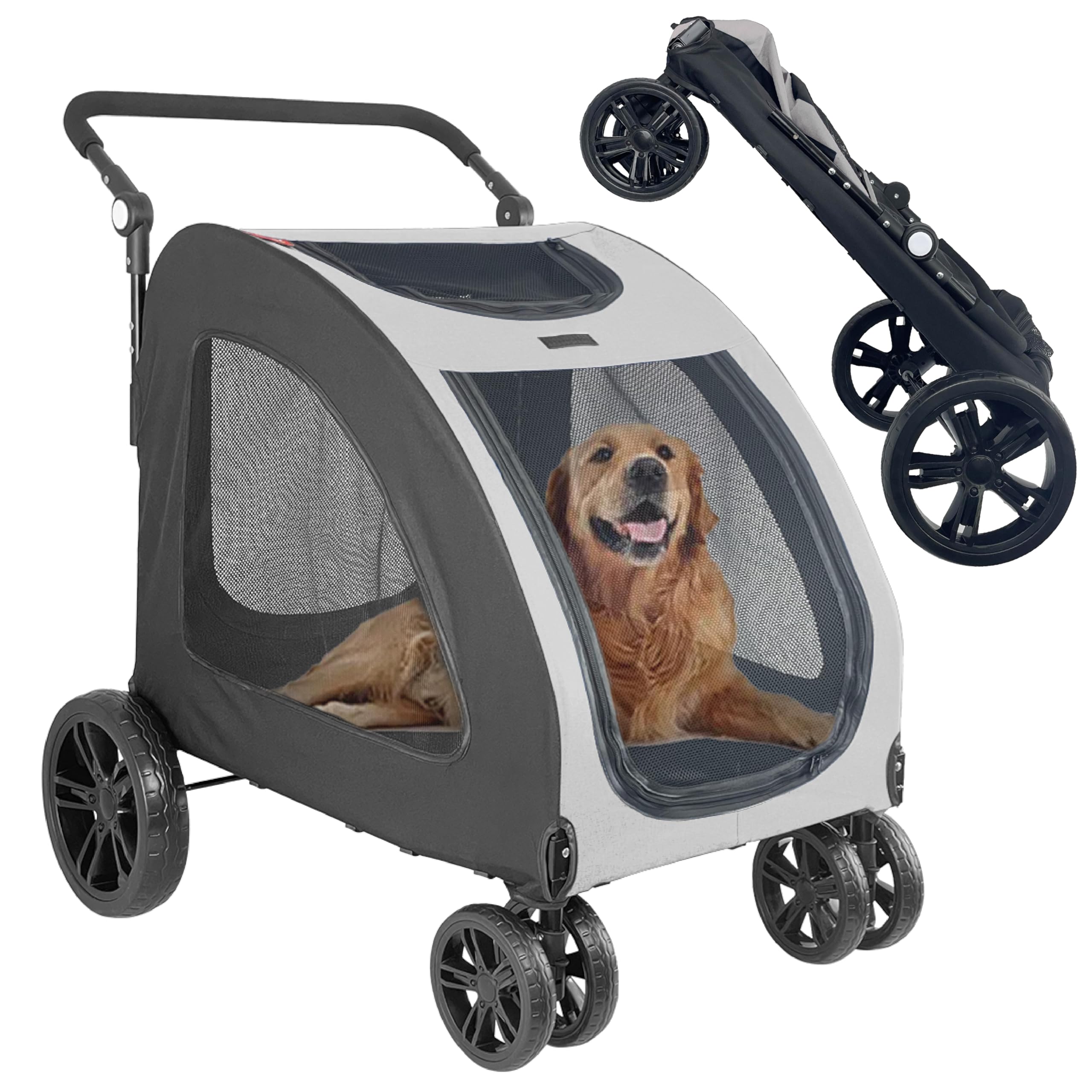 Amazon.com: Foldable Pet Jogger Stroller for Large Dogs up to 110 lbs,  Universal Wheel Dog Stroller for Single or Multiple Medium and Large Dogs  (Grey) : Pet Supplies