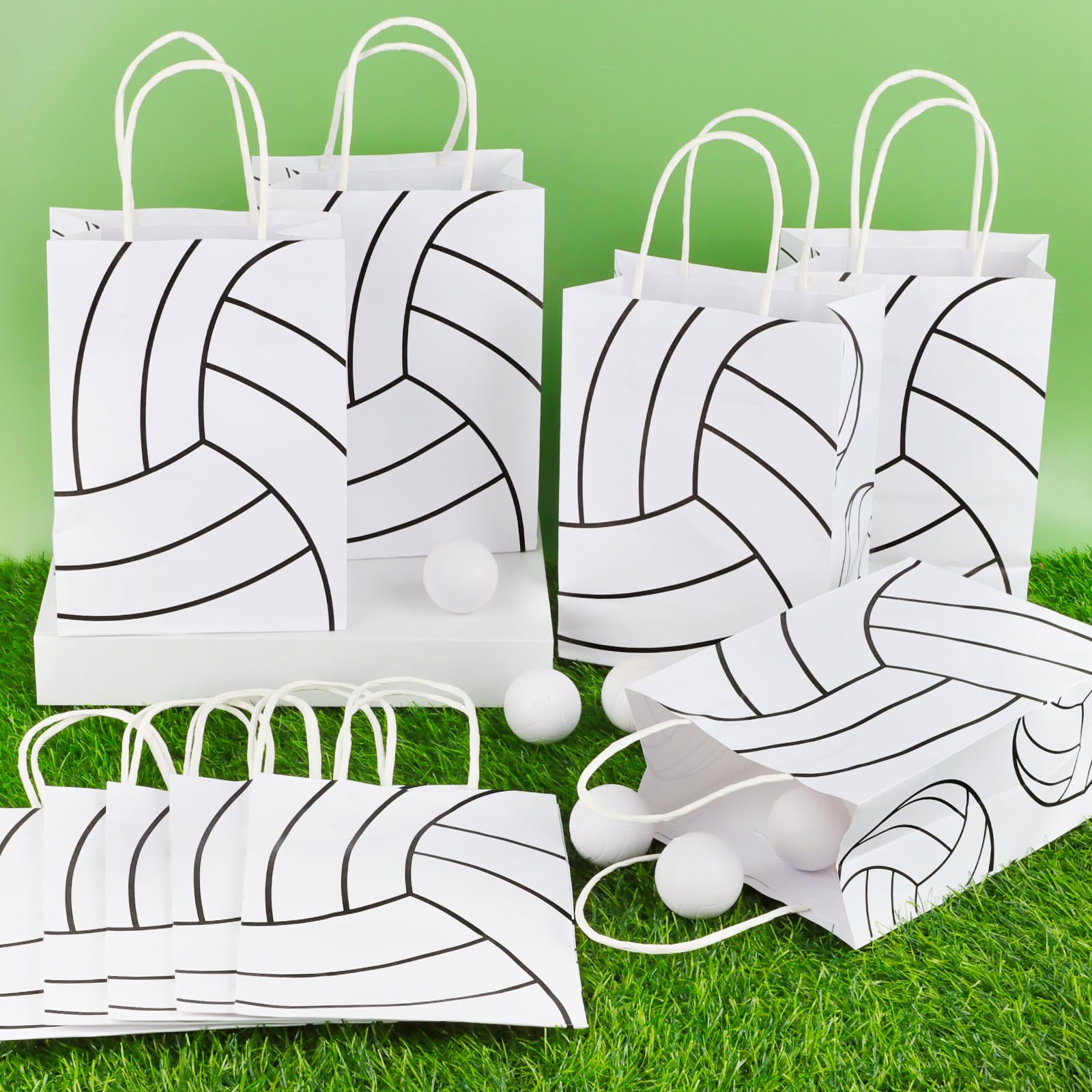 Lemicin 12 Pack Volleyball Goodie Bags Volleyball Gift Favors Paper Bags with Handle Treat Party Favors Bag Snack Candy Treat Holders Kraft Paper Bag for Birthday Party Supplies Decorations