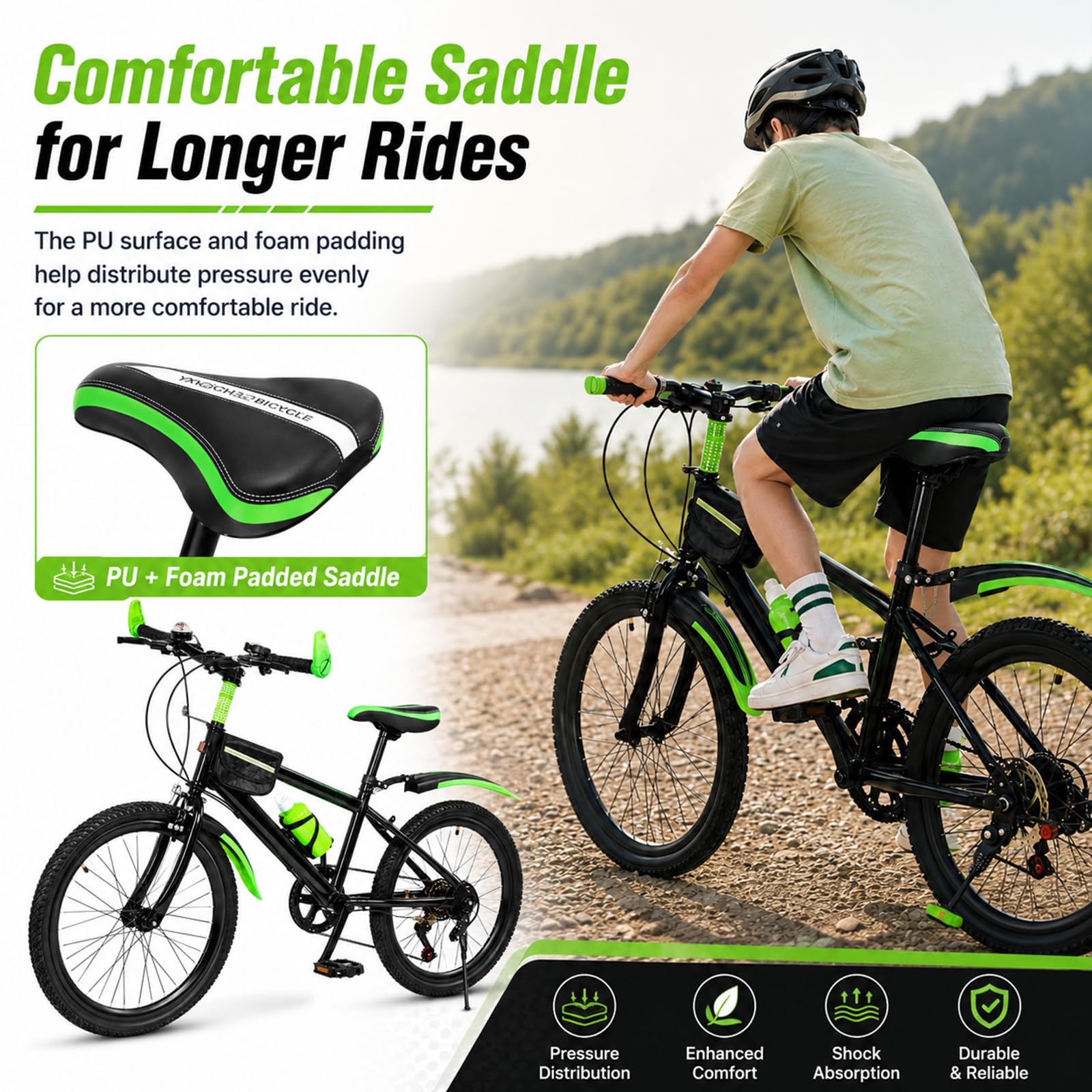 Vélo pour enfant de 20 pouces, VTT, vélo avec garde-boue, bouteille d'eau et clochette, cadre robuste en acier au carbone, pour garçons et filles de 8 à 12 ans, pour