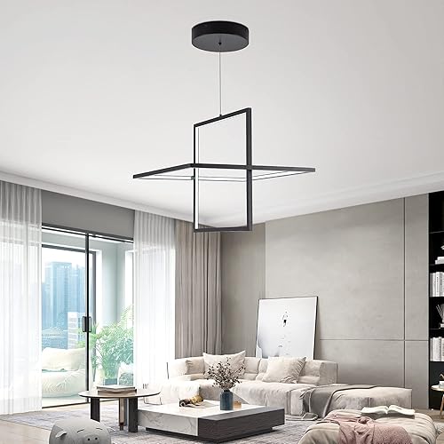 Miniatura 6 de Candelabro LED moderno  Lámpara colgante cuadrada, estilo contemporáneo, regulable para sala, comedor, dormitorio, cocina, sala de estudio, 65 W,