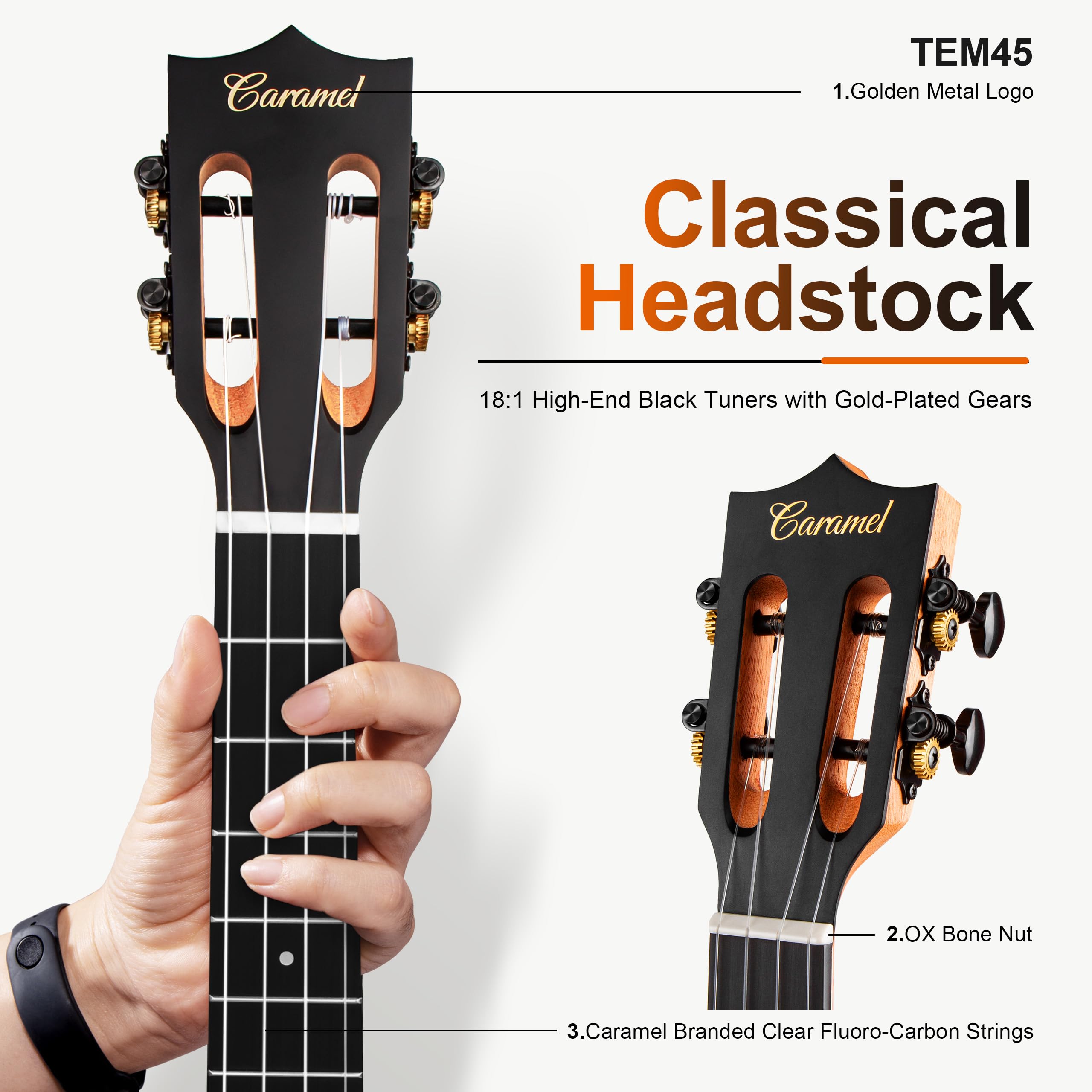 Caramel TEM45 Tenor-Akustik-Elektro-Ukulele, 66 cm