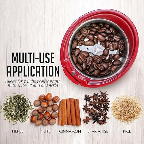 Vista 15 de Ovente CG225 Molinillo eléctrico con cuchillas de acero inoxidable para granos de café, especias, nueces, cereales, Granate