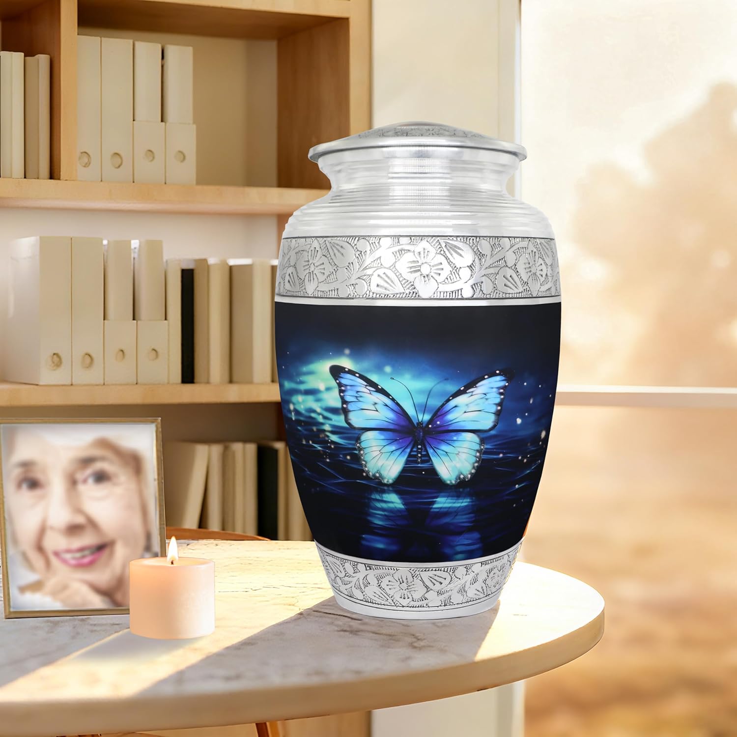 Urn for Ashes Adult Male & Female, Cremation Urns for Human Ashes Adult Man & Women, Funeral Urns for Men, Burial Urns, Decorative Urns with Butterflies, Black and Blue Butterfly - Large - Image 6