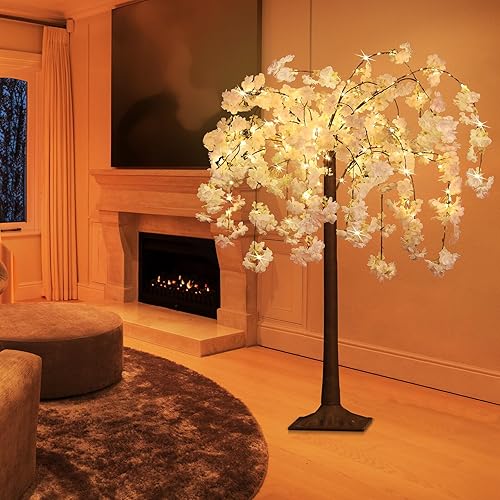 Miniatura 4 de OUSHENG Árbol de cerezo iluminado con luces LED para decoración interior, árbol iluminado con flor sintética para el hogar, patio, boda, fiesta,