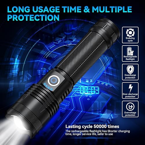 Miniatura 5 de Linternas recargables de alto lúmenes, 990000 lúmenes, luz LED súper brillante con 5 modos, linterna impermeable IPX6 con gran capacidad, linternas