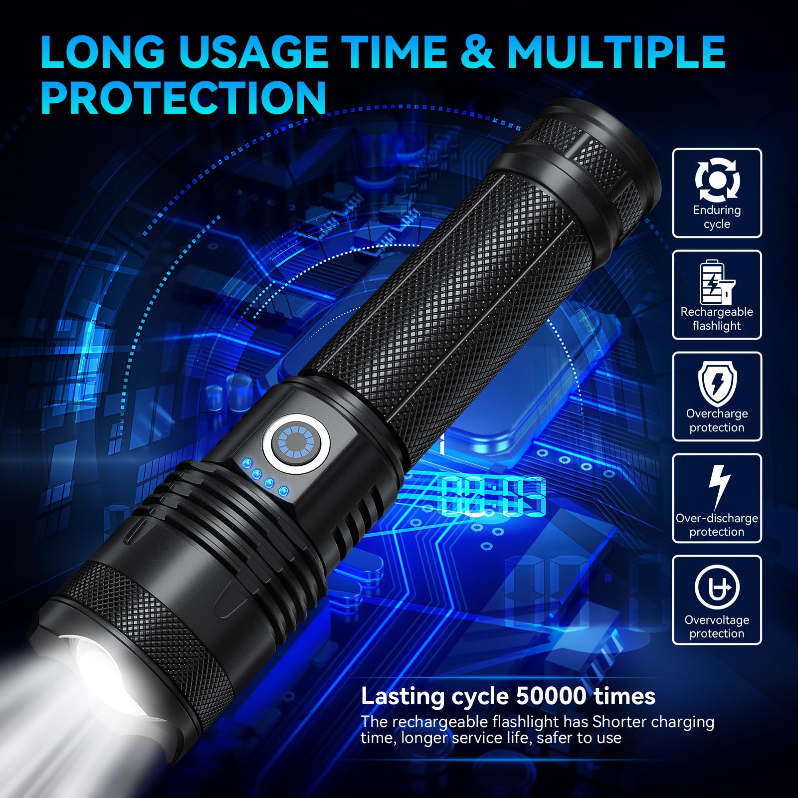 Rechargeable Flashlights High Lumens, 990000 Lumens LED Flashlight with 5 Modes, IPX6 Waterproof Flash Light with Large Capacity, Brightest Flashlights for Home Camping — Amazon image 5