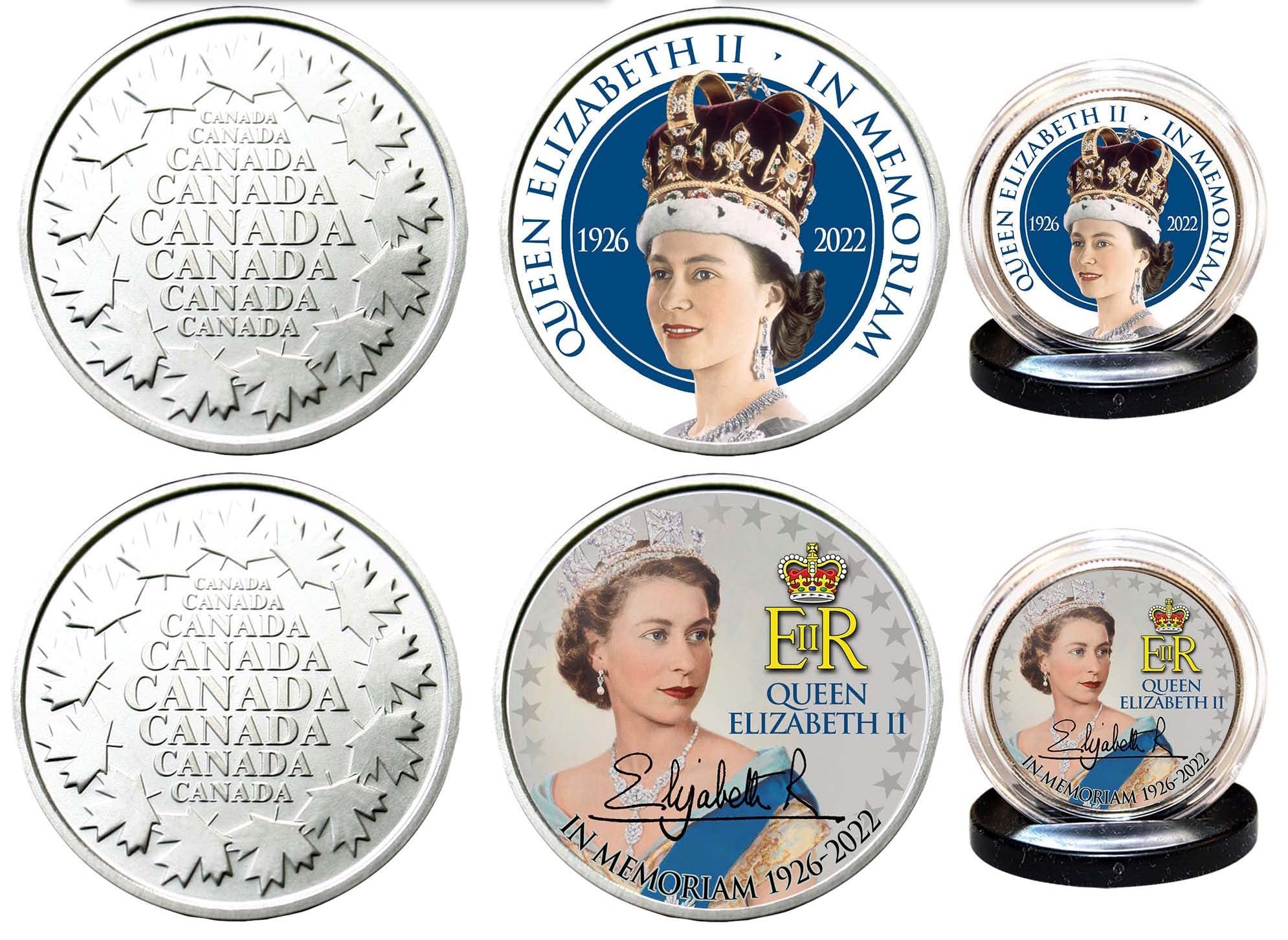 Merrick Mint Elizabeth II 1926-2022 Royal Canadian Mint Medallion Coins Set of 2 with Certificate and Capsules Remembering The Queen