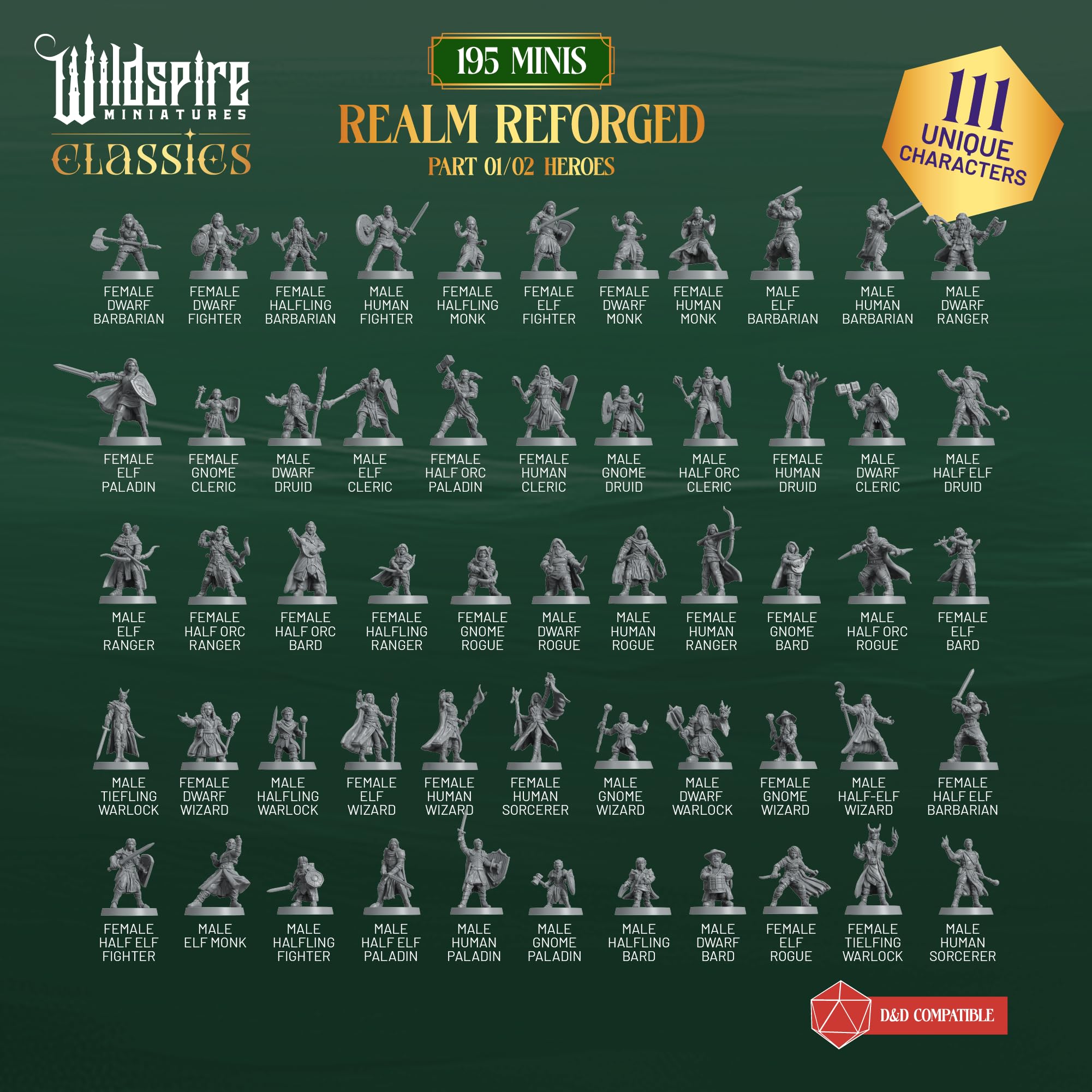 Il Set del Regno - 195 miniature - Eroi, Mostri, Personaggi NPC per Miniature DND Bulk I 28mm Dungeon Dragons D&D Miniature I DND Minis D&D Figure I Pathfinder, Daggerheart, Realm Reforged