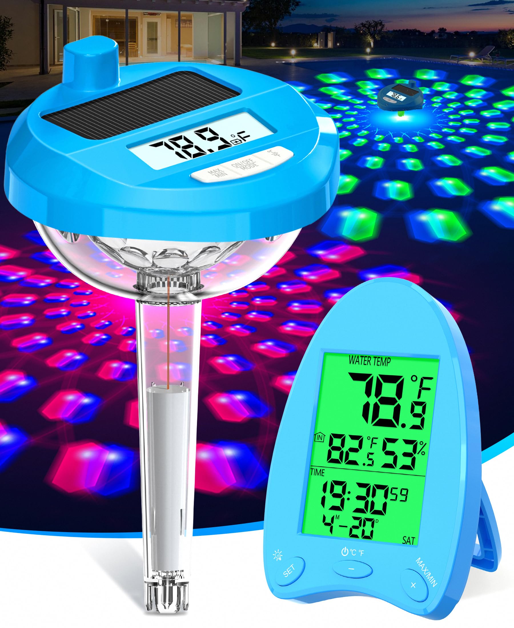 PoolLeader 2026 Solar Powered Wireless Pool Thermometer Floating Easy Read | Dynamic LED Light Show, Dual Backlit Display, 650FT Transmission | IP68 Waterproof Pool Temperature Thermometer for Hot Tub-image-14